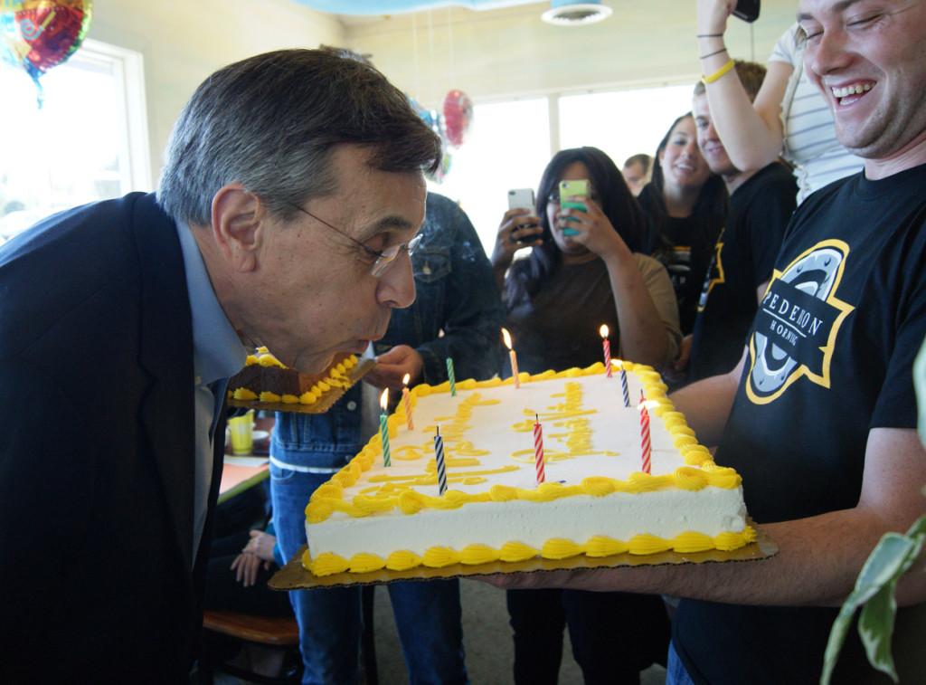 Students throw surprise party for pres.