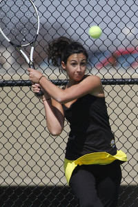 Marta Romeo hits the ball during NKU's loss to Mercer on Thursday, April 28, 2013. The Norse lost 7-0 against Mercer at home.