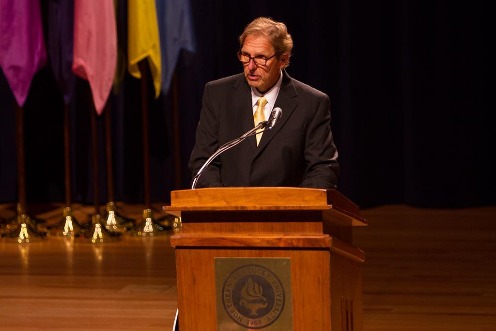 President Mearns Fall 2013 Convocation was held in Greaves Concert Hall on Friday, August 16, 2013 to talk about the future of Northern Kentucky University and commemorate the past years success. NKU Professor Alar Lipping was named the 2013 Frank Sinton Milburn Outstanding Professor at the Fall 2013 Convocation.