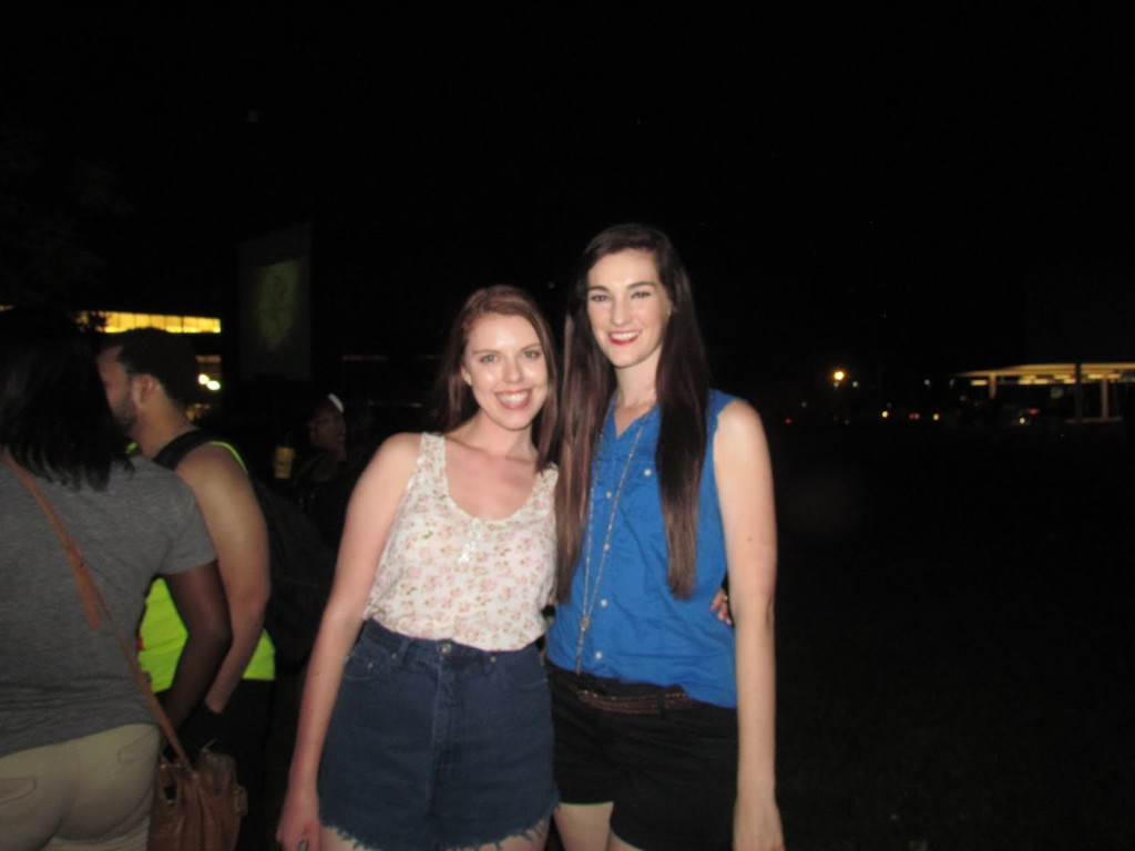 Freshmen (From Left) Katelyn Nelson and Liz Schmidt attend the showing of The Great Gatsby, which hosted a full lawn of attendees outside of Griffin Hall