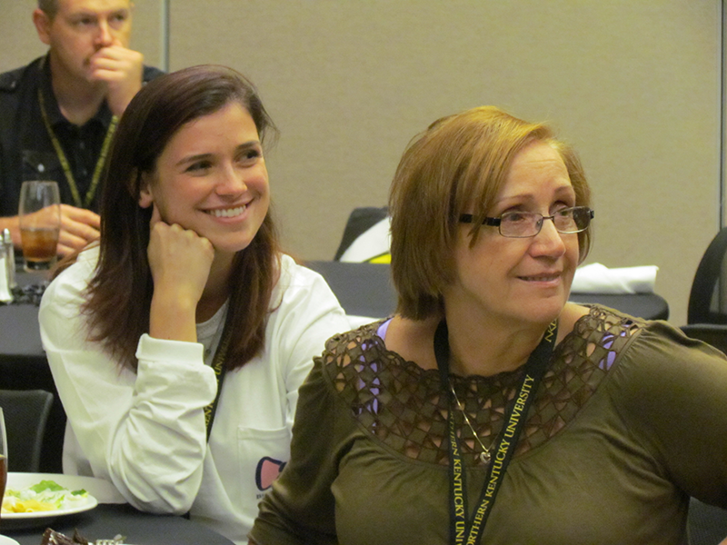 Arnela and Amira Zekic react as they discover Amira has been chosen for NKU 2013 parent of the year 