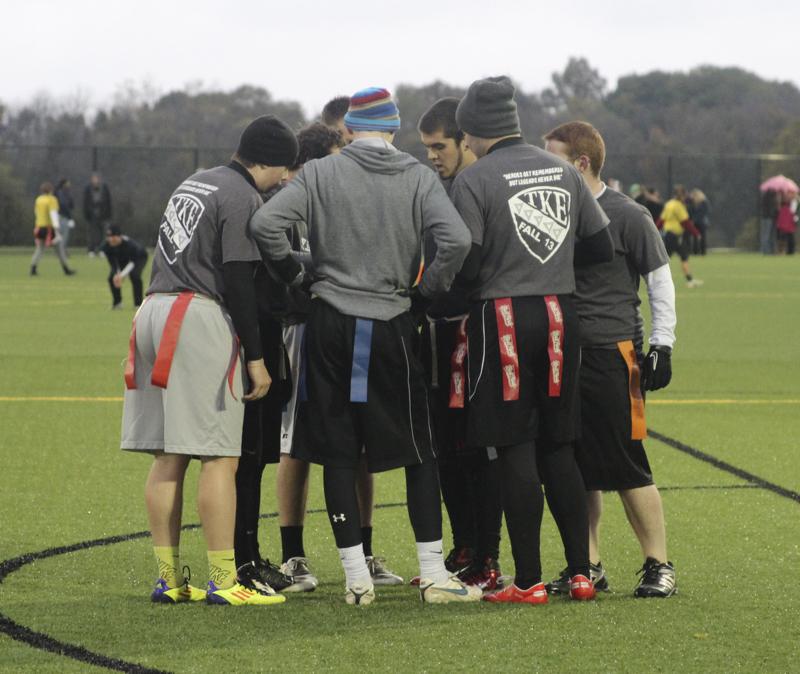 Students and faculty gathered together for the grand opening of the intramural field complex.