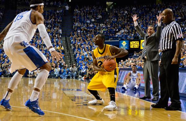 Sophomore guard Todd Johnson  running the point for the Norse against the University of Kentucky on Nov. 10, which aired regionally on Fox Sports South.