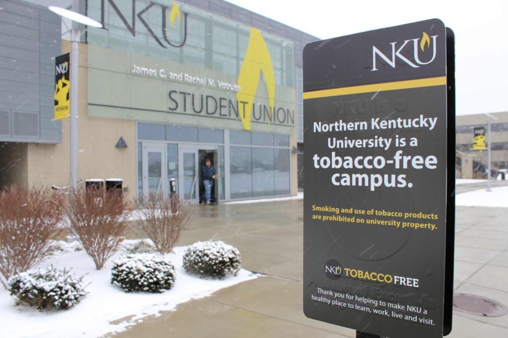 Tobacco-free+marketing+near+one+of+many+former+smoking+hot+spots+on+campus.+On+January+1%2C+2014+Northern+Kentucky+University+became+a+tobacco-free+campus.