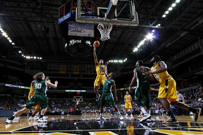 NKU forward Daniel Camps (15) shoots a layup during the first half of NKUs win over Stetson. NKU won 96-58 against Stetson on Feb. 27, 2014 at The Bank of Kentucky Center.