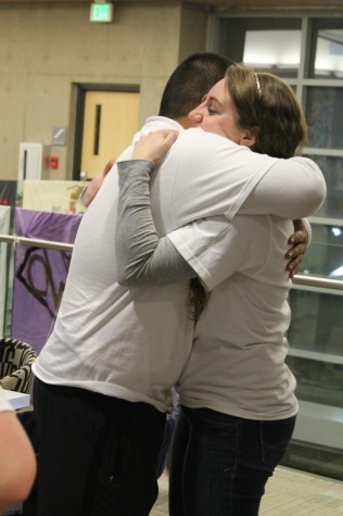 John Jose and Katherine Hahnel hug after hearing the results of the 2014 SGA elections at NKU. The pair were elected as NKU's next SGA President and Vice President.