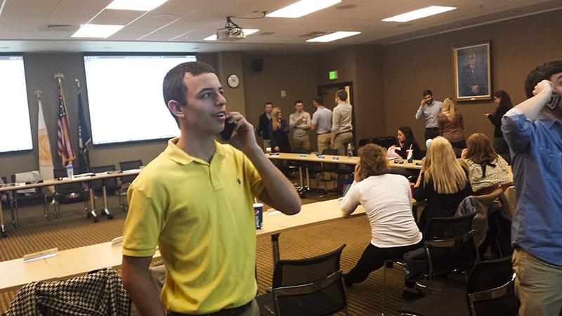 SGA Senator Jarrod West calls Kentuckys legislative hotline. The senators called the hotline during one of their meetings. 