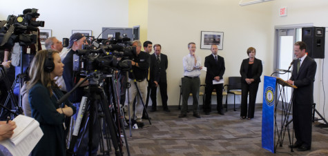 President Geoffrey Mearns speaks at a press conference regarding the
