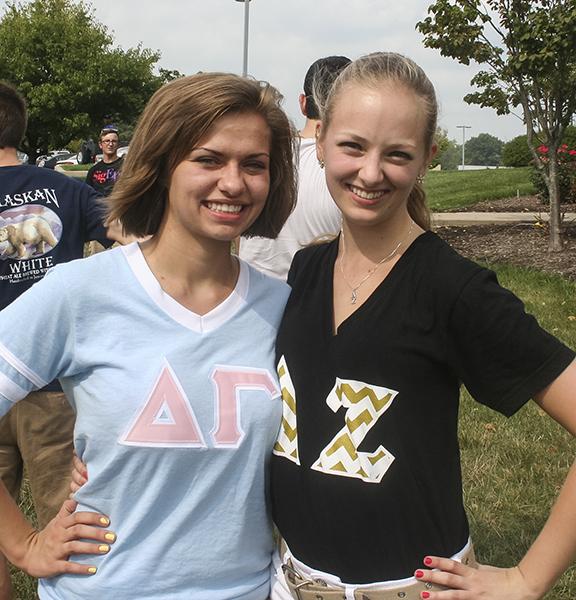 Sophomores Aubrey Franzen (left) and Emily Kappes (right) showing their Panhellenic spirit.
