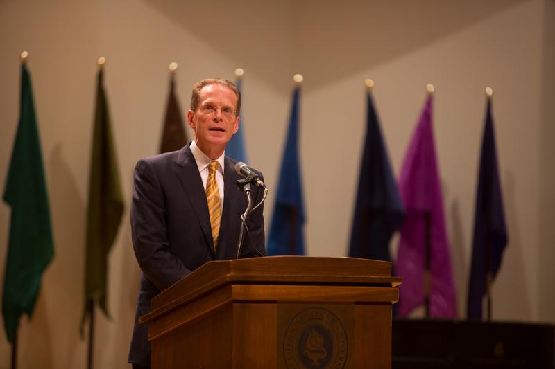 NKU+President+Geoffrey+Mearns+speaks+about+the+coming+year+during+his+Fall+2014+Convocation.+The+NKU+Fall+2014+Convocation+was+held+in+Greaves+Hall+on+NKU+campus+on+Friday%2C+Aug.+15%2C+2014.