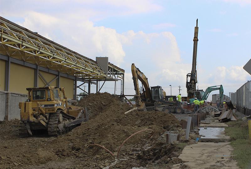 A water main break caused several buildings to close Monday, Aug. 18, 2014. The incident occurred when a backhoe struck the water line on the Campus Recreation Center construction site.