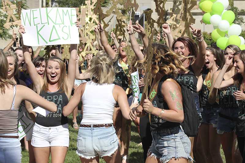 The new and existing members of Kappa Delta gather together. 