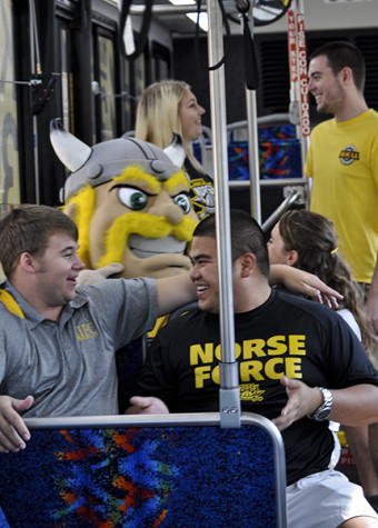 Victor E. Viking and NKU students taking route 35x.