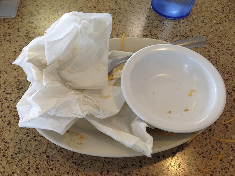 The aftermath of the first meal.