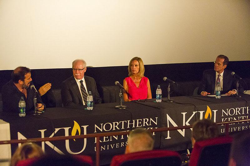 Michael Cuesta, Rich Boehne,  and Sue Bell-Stokes take part in a panel discussion lead by President Mearns after an NKU screening of Kill the Messenger.