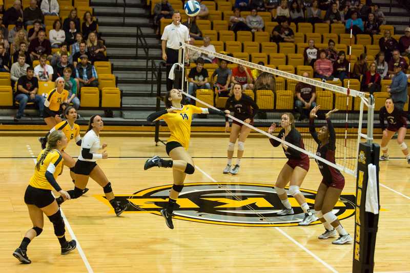 NKU's Keely Creamer goes up to spike the ball over the net. She and the Norse will look to start the season strong tonight vs. Indiana