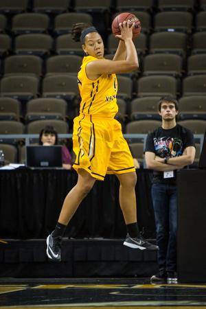 NKU freshman Mikayla Terry rebounds the ball against Ohio University during NKU's 38-77 loss. NKU lost to Ohio University 38-77 on Tuesday, Nov. 25, 2014 at The Bank of Kentucky Center.