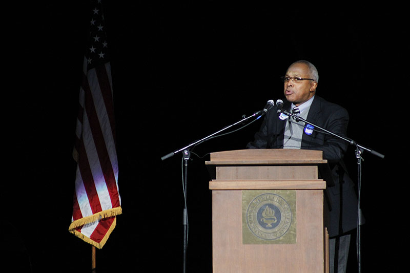 Kentucky Representative Arnold Simpson takes the stage. He was the first of many speakers at the event and referenced the "new blood" he said is needed in Washington.