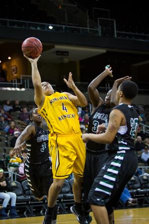 NKU forward Mikayla Terry shoots the ball in NKU's win over USC Upstate. NKU defeated USC Upstate 77-74 at The Bank of Kentucky Center of Jan. 17, 2015.