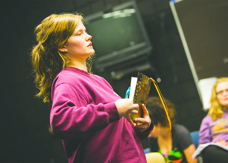 Theater student, Victoria Hawley, directs one of the 307 projects. Howley directed her play The Heidi Chronicles in the Fall of 2014.