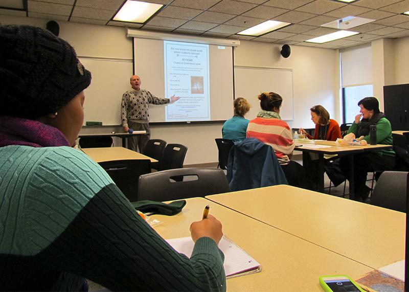 Andrew Long leads the first climate conversation at NKU. 