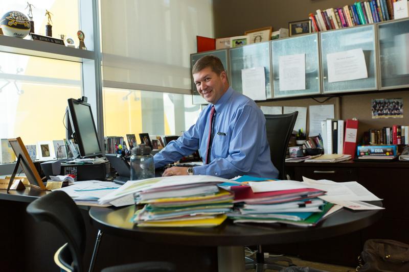 Dean Waple sits in his office on the third floor of the student union.