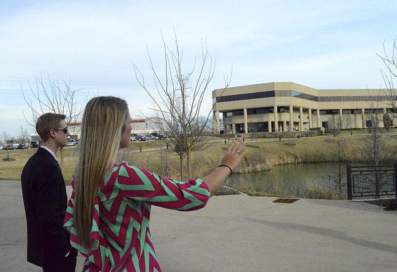 Senators Ella Mravec and Ben Martin point out the lack of signage on the College of Business. The Norse Walk took place on Monday, March 16. 