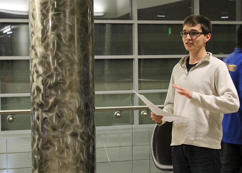 Tyler Stevens reads the result of the Student Government Association elections. The results were announce after two days of voting on March, 26, 2015.