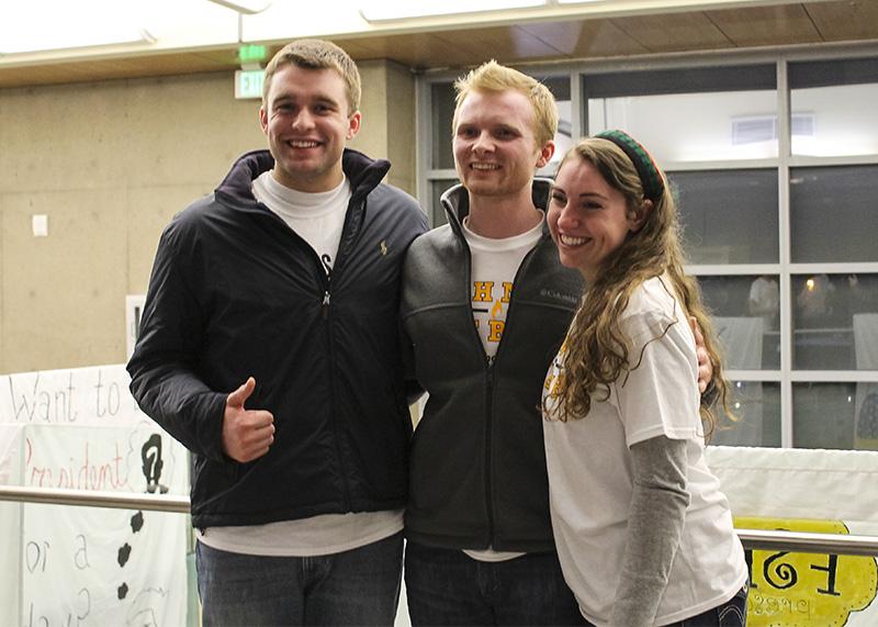 Will Weber (left), Patrick Reagan (center) and Kat Hahnel (right) pose for a picture after the 2015 Student Government Association Elections. Hahnel and Weber were voted president and vice president for the 2015-16 school year.