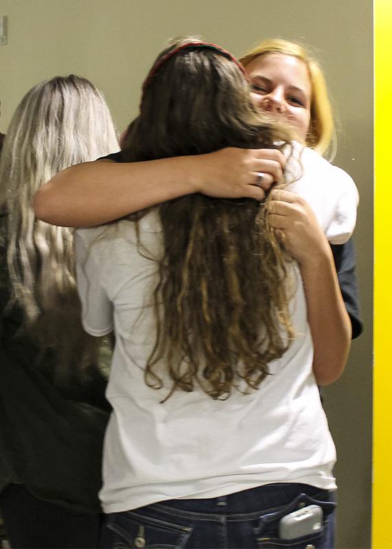 President elect Kat Hahnel and her opponent Ellie Kremer hug after the final votes were announced. Hahnel defeated Kremer 565-313.