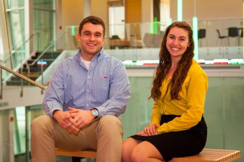 Presidential Candidate Kat Hahnel and Vice Presidential Candidate Wil Weber campaign in Griffin Hall. The two want to push for outcomes-based funding.