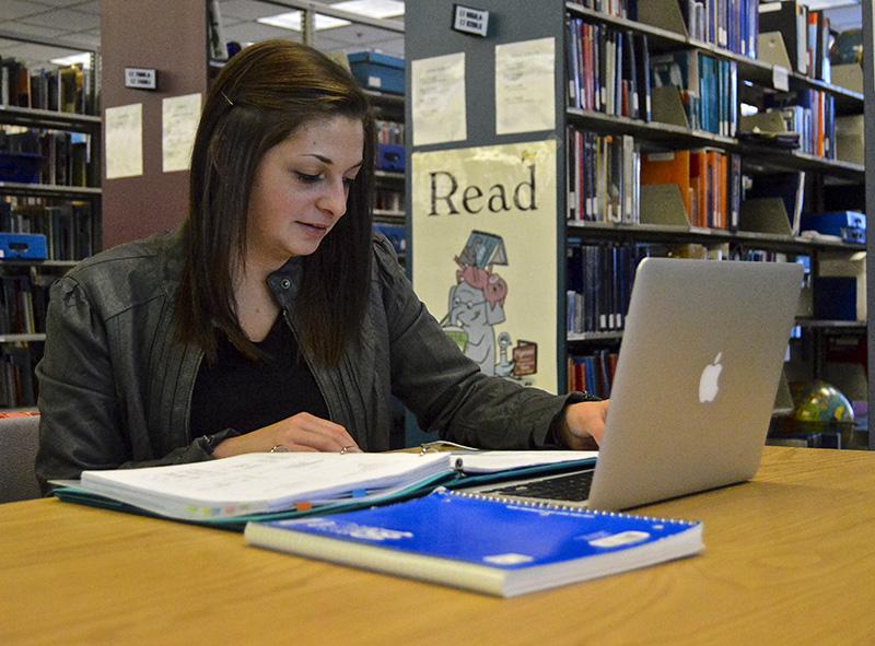 Sophomore Breilyn Selover, a radiology major, studies in Steely Library. She believes a 24-hour library during finals week would be beneficial to students. 