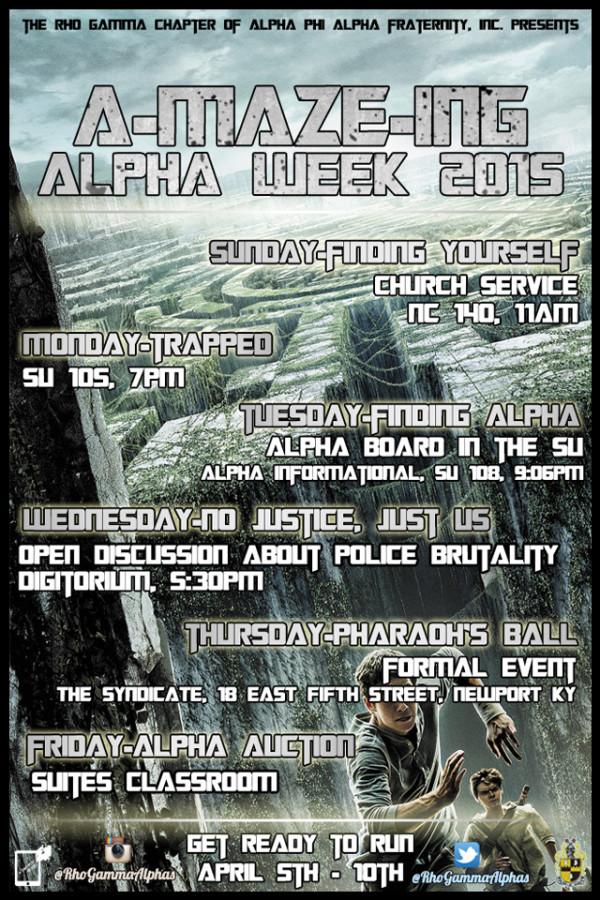 Alpha Week's flyer. This year is inspired by the film and book series 'The Maze Runner.'
