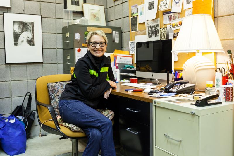 Andrea Knarr sits in her unique office. Knarrs office is the ninth office to be featured in The Northerners Top Office series.