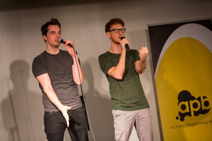 Ben McLain and Paul Peglar of Dakaboom performing on stage in the multipurpose room in the Student Union. Dakaboom performed on stage in the James C. and Rachel M. Votruba Student Union on NKU Campus in the Multipurpose Room on April 20, 2015.