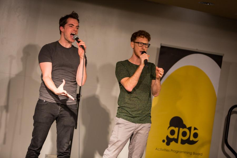 Ben McLain and Paul Peglar of Dakaboom performing on stage in the multipurpose room in the Student Union. Dakaboom performed on stage in the James C. and Rachel M. Votruba Student Union on NKU Campus in the Multipurpose Room on April 20, 2015.