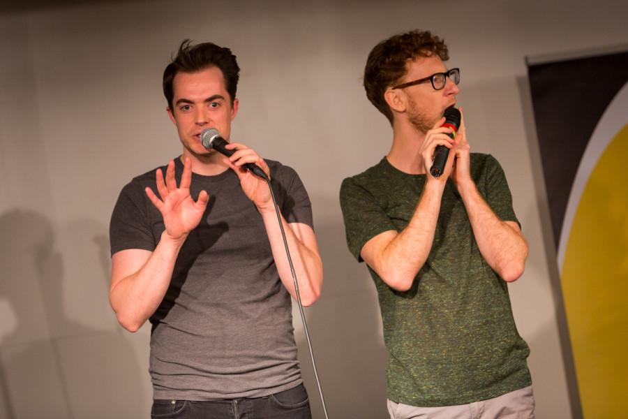 Ben McLain and Paul Peglar of Dakaboom performing on stage in the multipurpose room in the Student Union. Dakaboom performed on stage in the James C. and Rachel M. Votruba Student Union on NKU Campus in the Multipurpose Room on April 20, 2015.