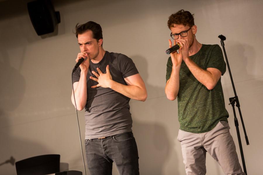 Ben McLain and Paul Peglar of Dakaboom performing on stage in the multipurpose room in the Student Union. Dakaboom performed on stage in the James C. and Rachel M. Votruba Student Union on NKU Campus in the Multipurpose Room on April 20, 2015.