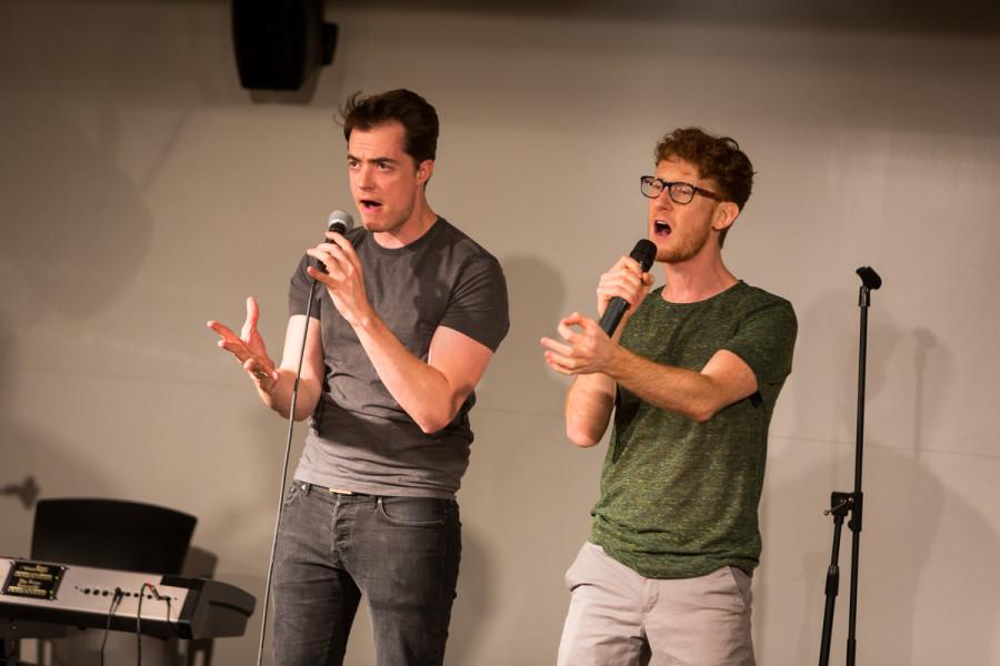 Ben McLain and Paul Peglar of Dakaboom performing on stage in the multipurpose room in the Student Union. Dakaboom performed on stage in the James C. and Rachel M. Votruba Student Union on NKU Campus in the Multipurpose Room on April 20, 2015.