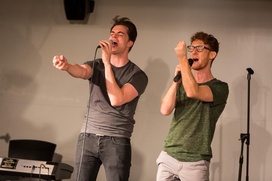 Ben McLain and Paul Peglar of Dakaboom performing on stage in the multipurpose room in the Student Union. Dakaboom performed on stage in the James C. and Rachel M. Votruba Student Union on NKU Campus in the Multipurpose Room on April 20, 2015.