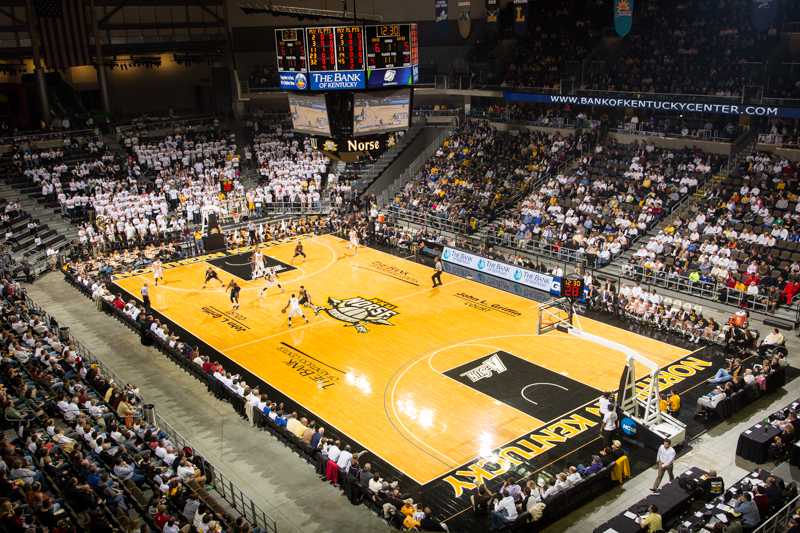 Jordan Jackson dribbles the ball up the court in NKUs match-up against West Virginia. NKU took on WVU on Dec. 7, 2014, losing 67-42.