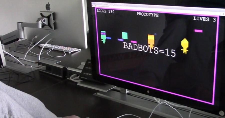 'Robo Ricochet' displays the player's cool colored bot fighting the warm colored bad bots. The game is developed solely by AJ Ryan.  