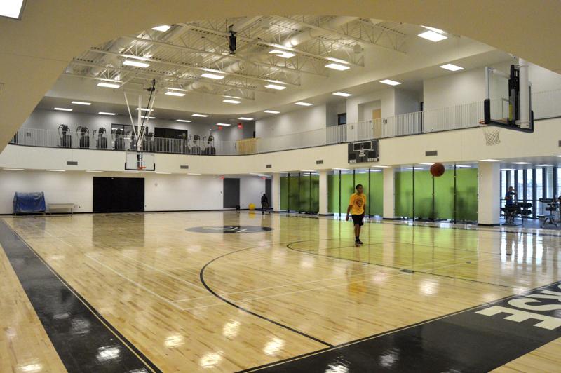 A feature of the newly expanded rec center is the addition of two basketball courts. Currently only one is open while the final four are being completed.