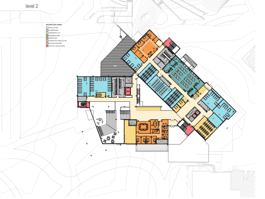 Map of the new Founders Hall and Health Innovation Center. 