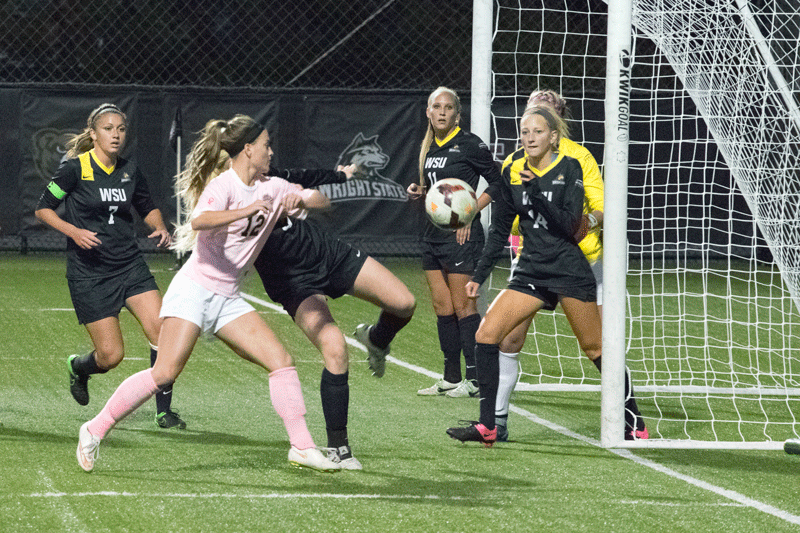 NKU's Jessica Frey (12) had the opening goal Friday in a 2-1 victory over Green Bay at NKU Soccer Stadium.