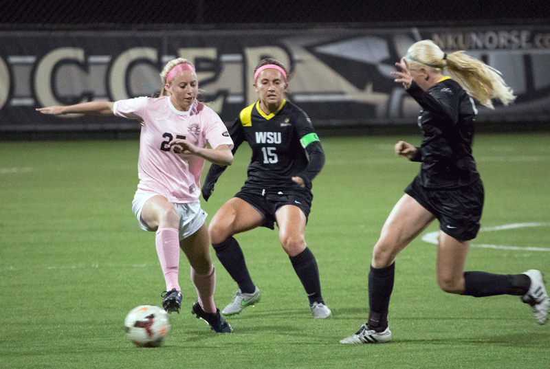 NKUs Payton Naylor (25) had the opening goal in Wednesdays 3-0 victory for the NKU womens soccer team over Wright State.