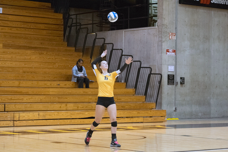 Taylor Snyder (11) had 31 assists and seven digs Tuesday in NKUs straight-sets victory over Wright State.