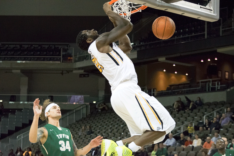 NKUs Jalen Billups throws down a massive dunk Tuesday night in the second half of the win over Tiffin.
