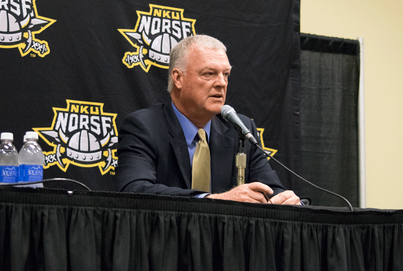 Horizon League Commissioner Jon LeCrone visited Northern Kentucky University during the schools basketball media day.