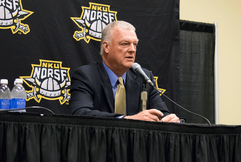 Horizon League Commissioner Jon LeCrone visited Northern Kentucky University during the school's basketball media day.